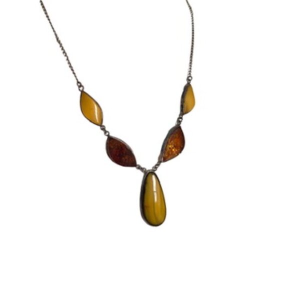 sterling Silver 925 Amber Necklace Statement Butterscotch modernist scandinavian - Picture 7 of 12